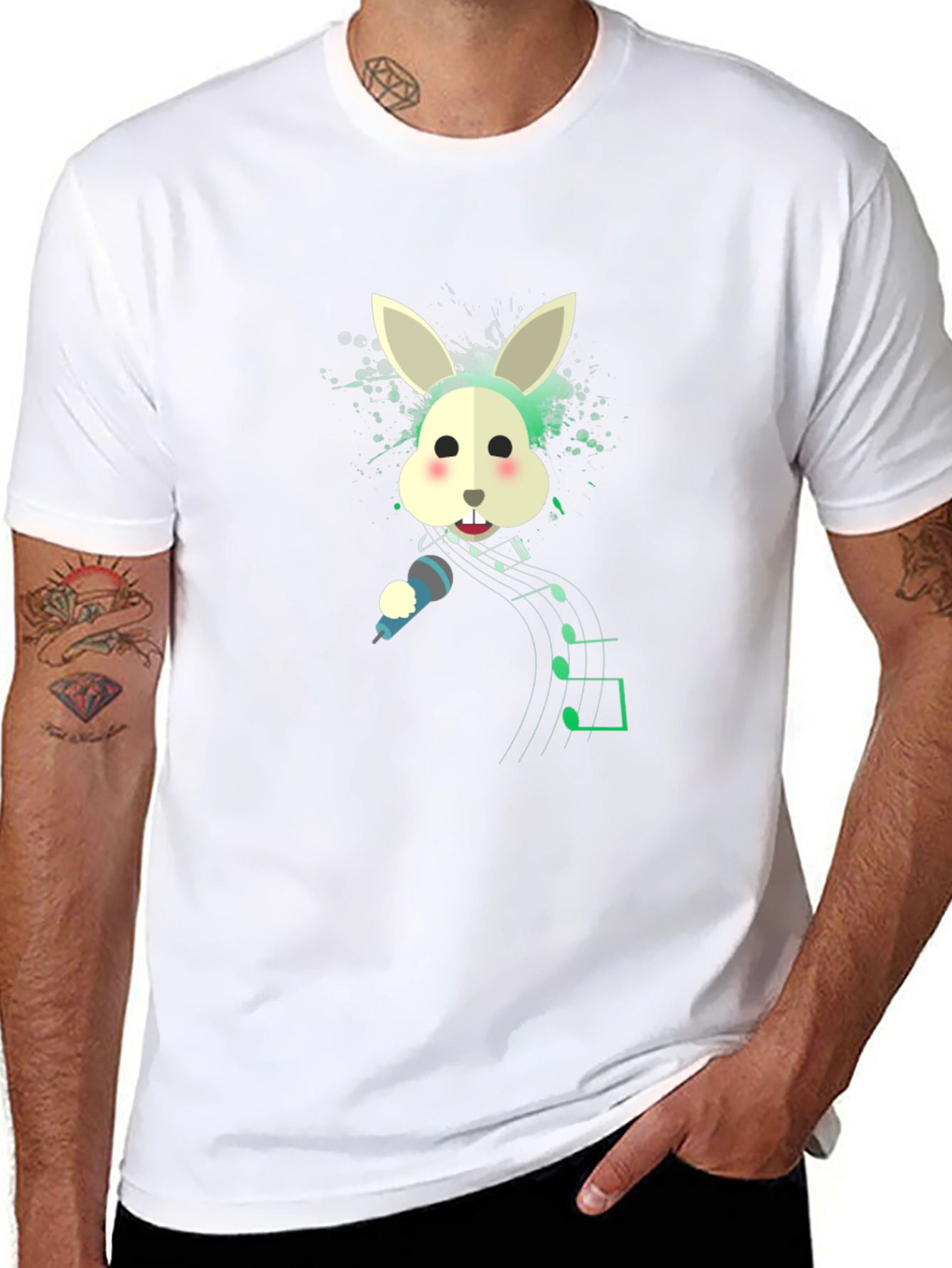 Singing Rabbit Graphic Tee - Black Cotton Blend T-Shirt