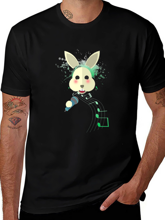 Singing Rabbit Graphic Tee - Black Cotton Blend T-Shirt
