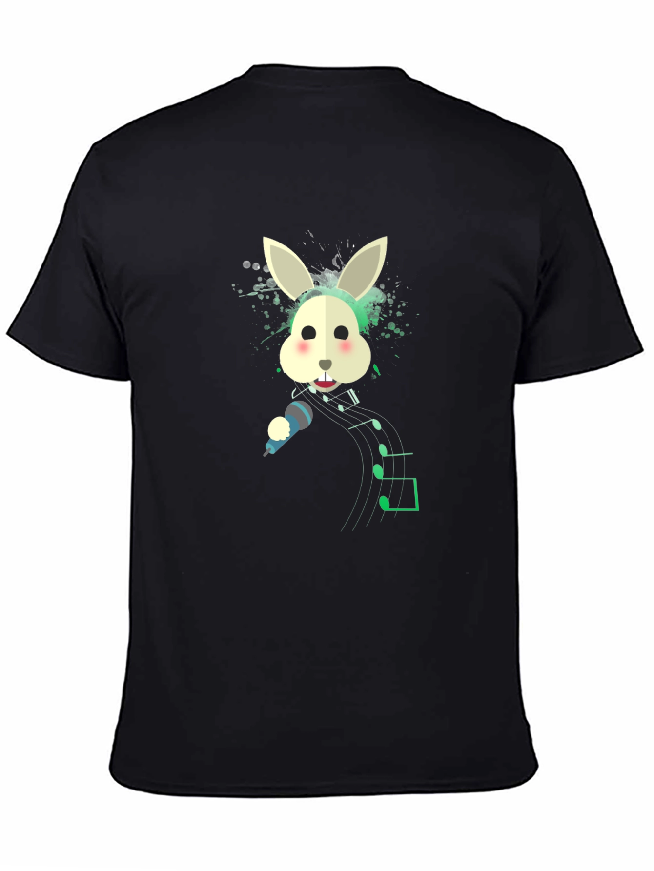 Singing Rabbit Graphic Tee - Black Cotton Blend T-Shirt