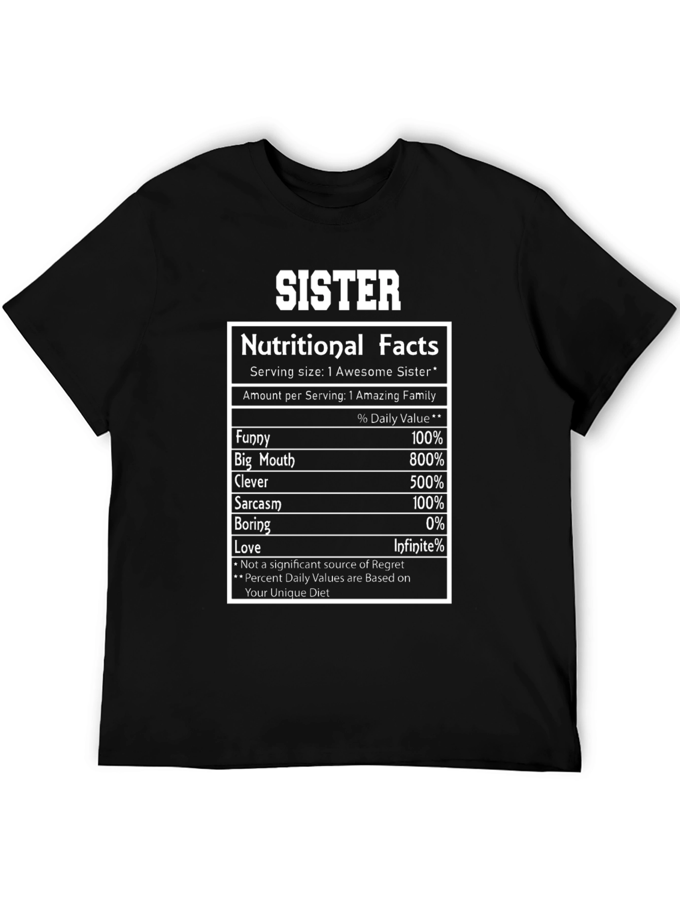 Sister Nutritional Facts Graphic T-Shirt