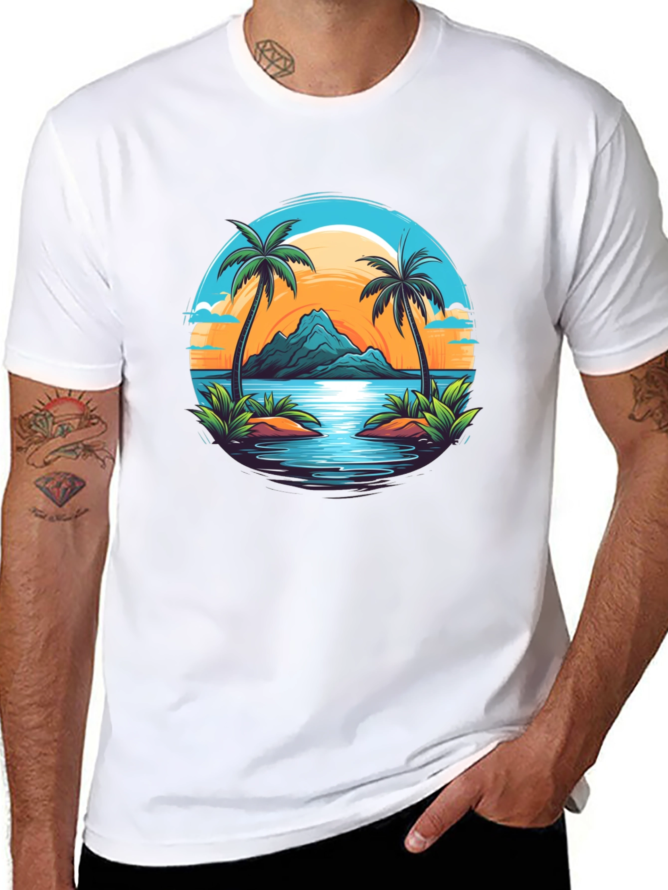 Tropical Palm Sunset Graphic Tee