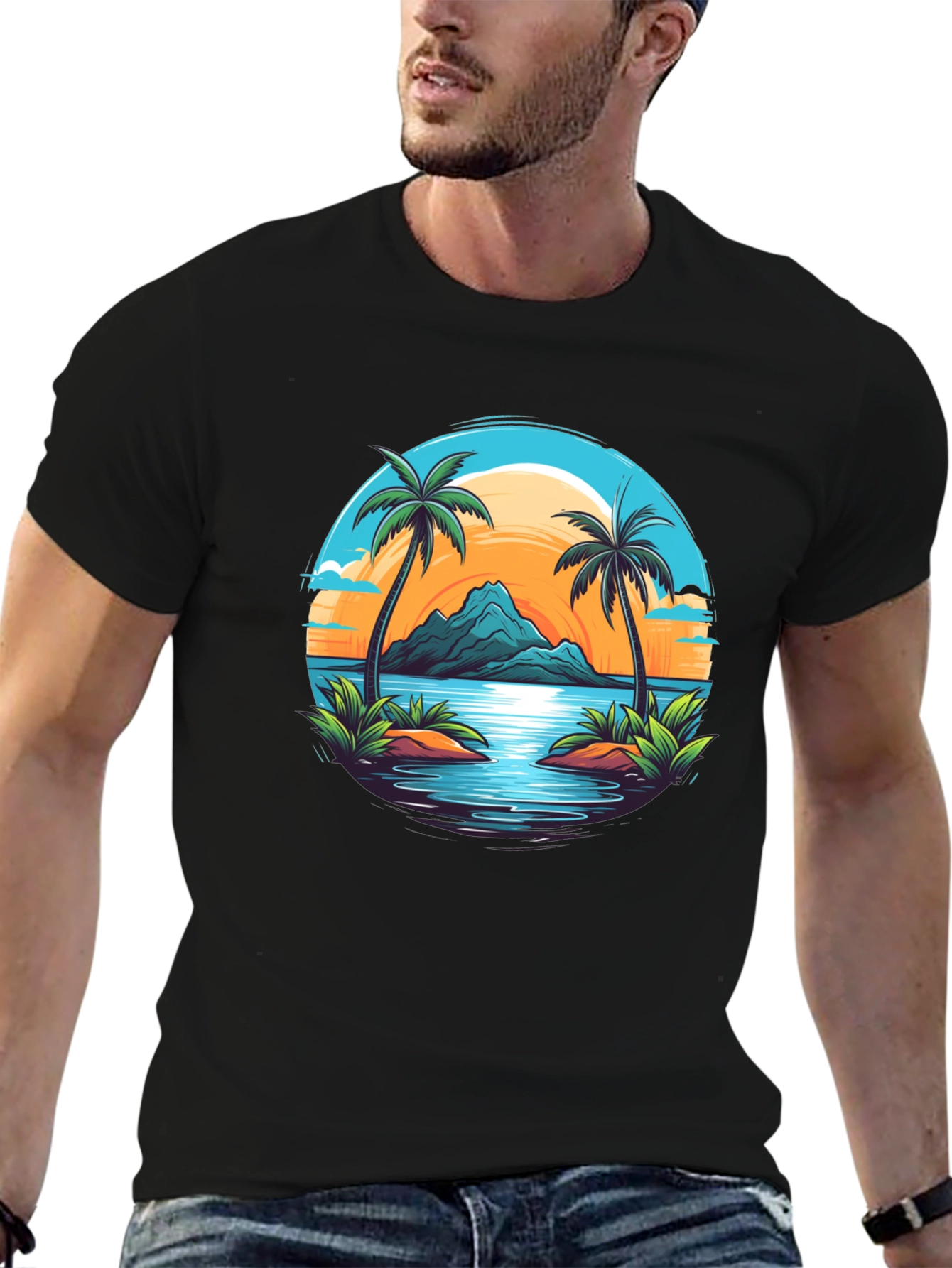 Tropical Palm Sunset Graphic Tee