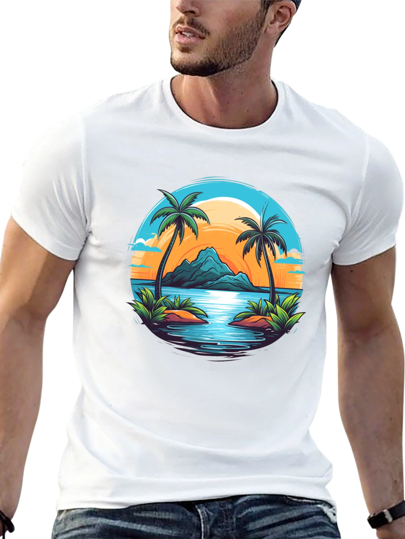 Tropical Palm Sunset Graphic Tee