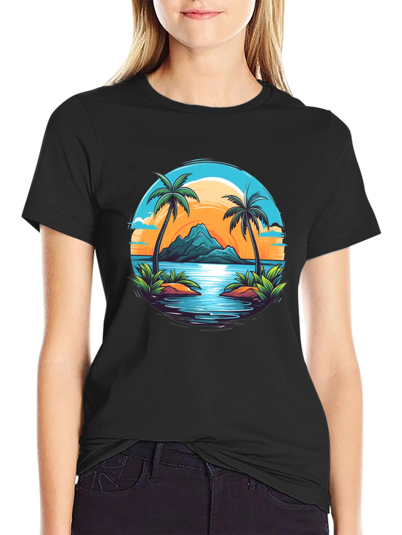 Tropical Palm Sunset Graphic Tee