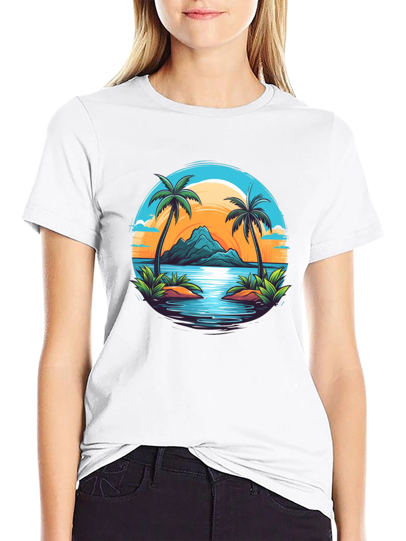 Tropical Palm Sunset Graphic Tee