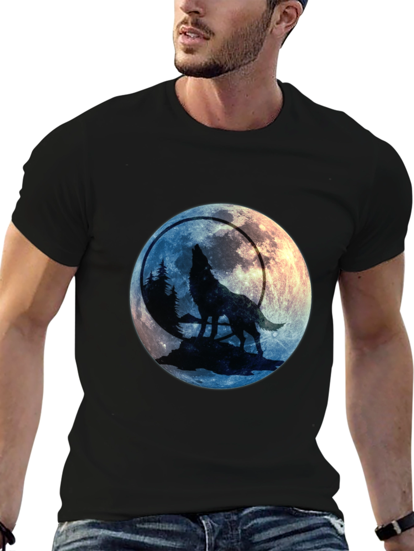 Wolf Howling at Moon Graphic Tee