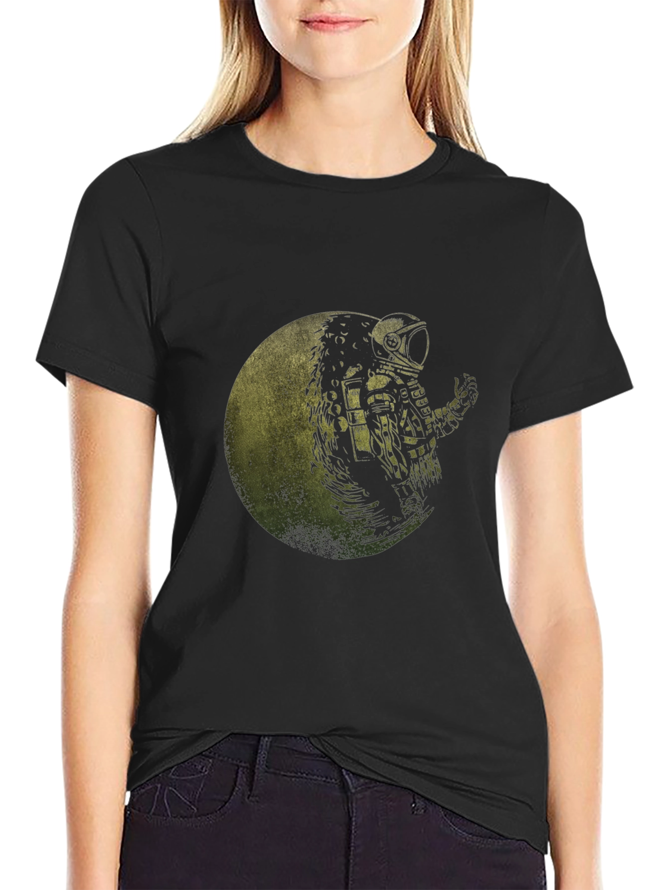 Astronaut Moon Graphic Black T-Shirt