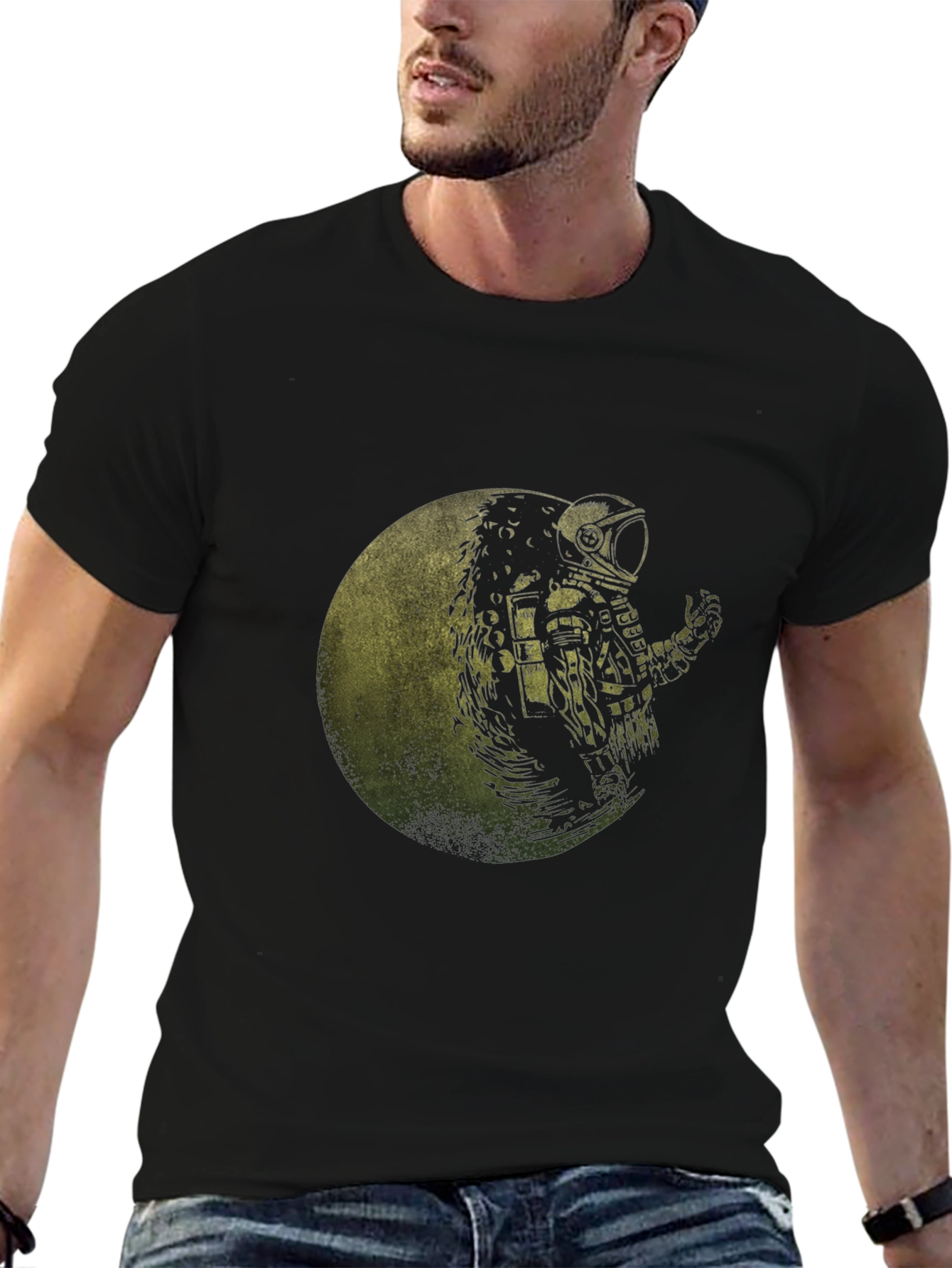 Astronaut Moon Graphic Black T-Shirt
