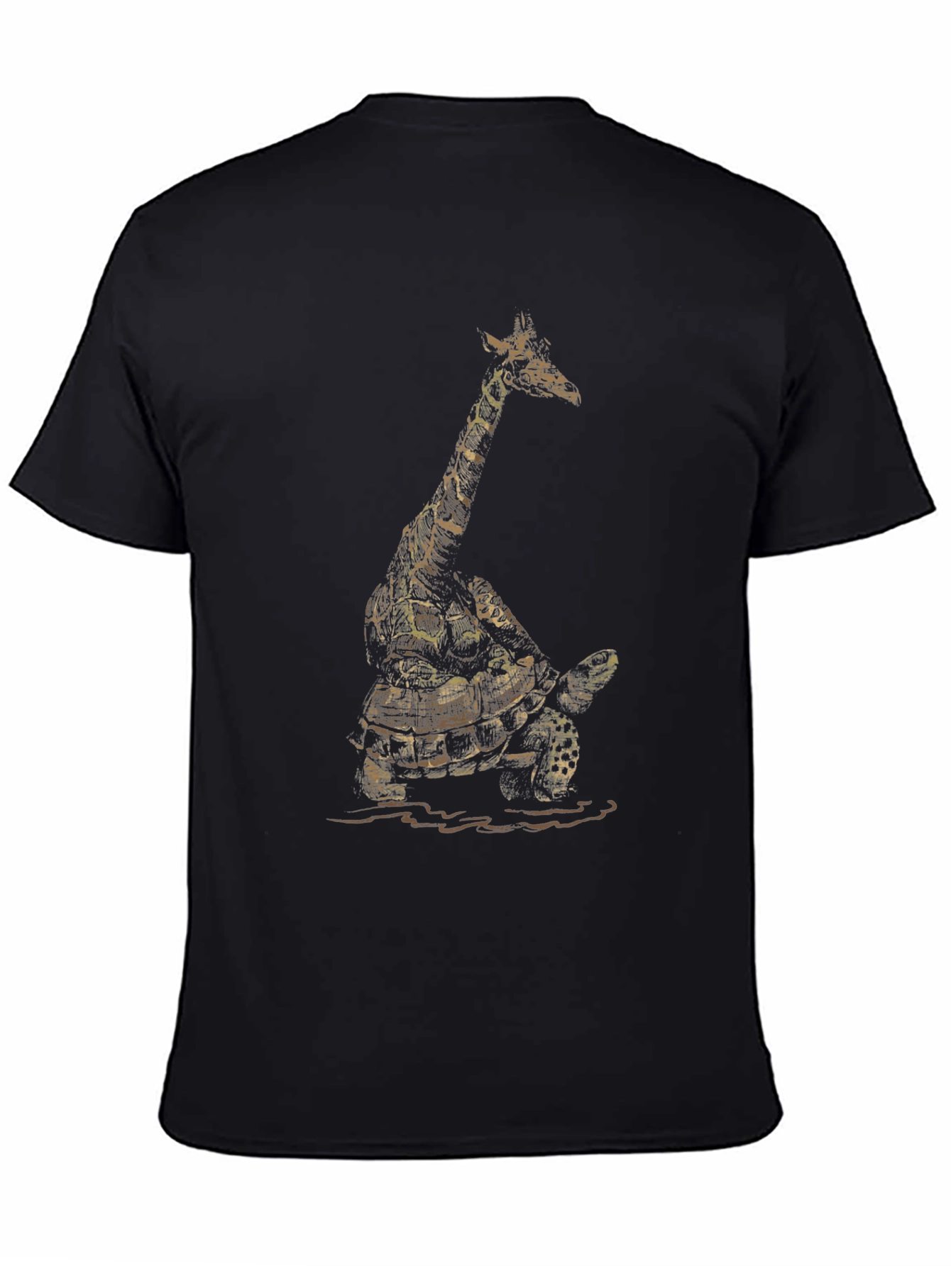 Giraffe Turtle Graphic Tee - Unique Animal Art Shirt