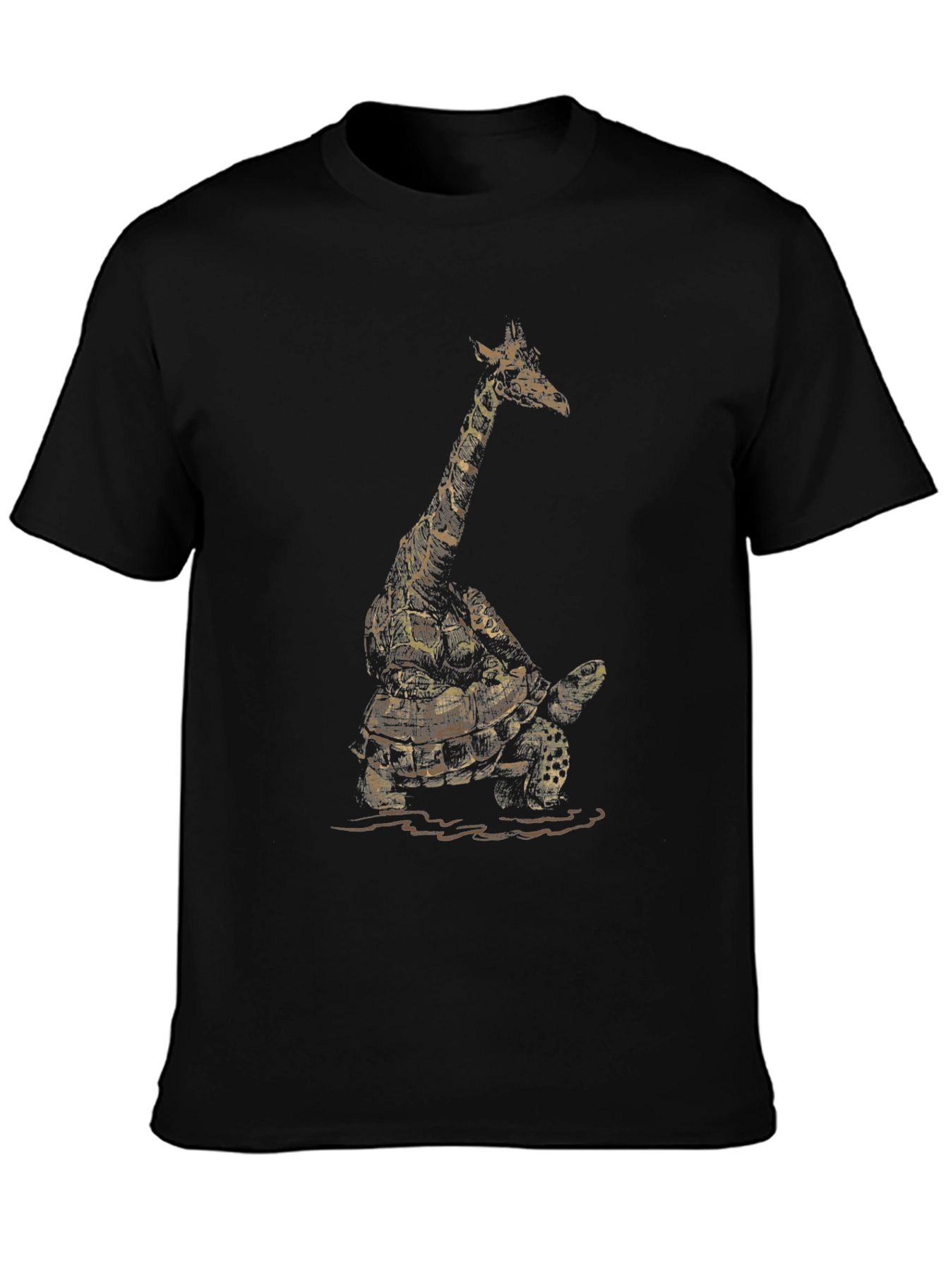 Giraffe Turtle Graphic Tee - Unique Animal Art Shirt