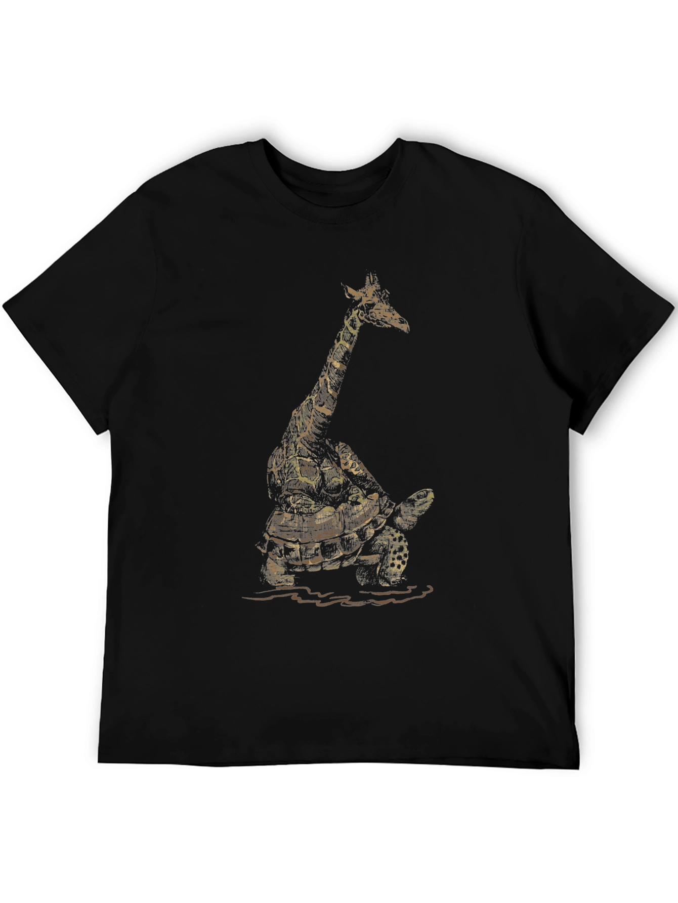 Giraffe Turtle Graphic Tee - Unique Animal Art Shirt