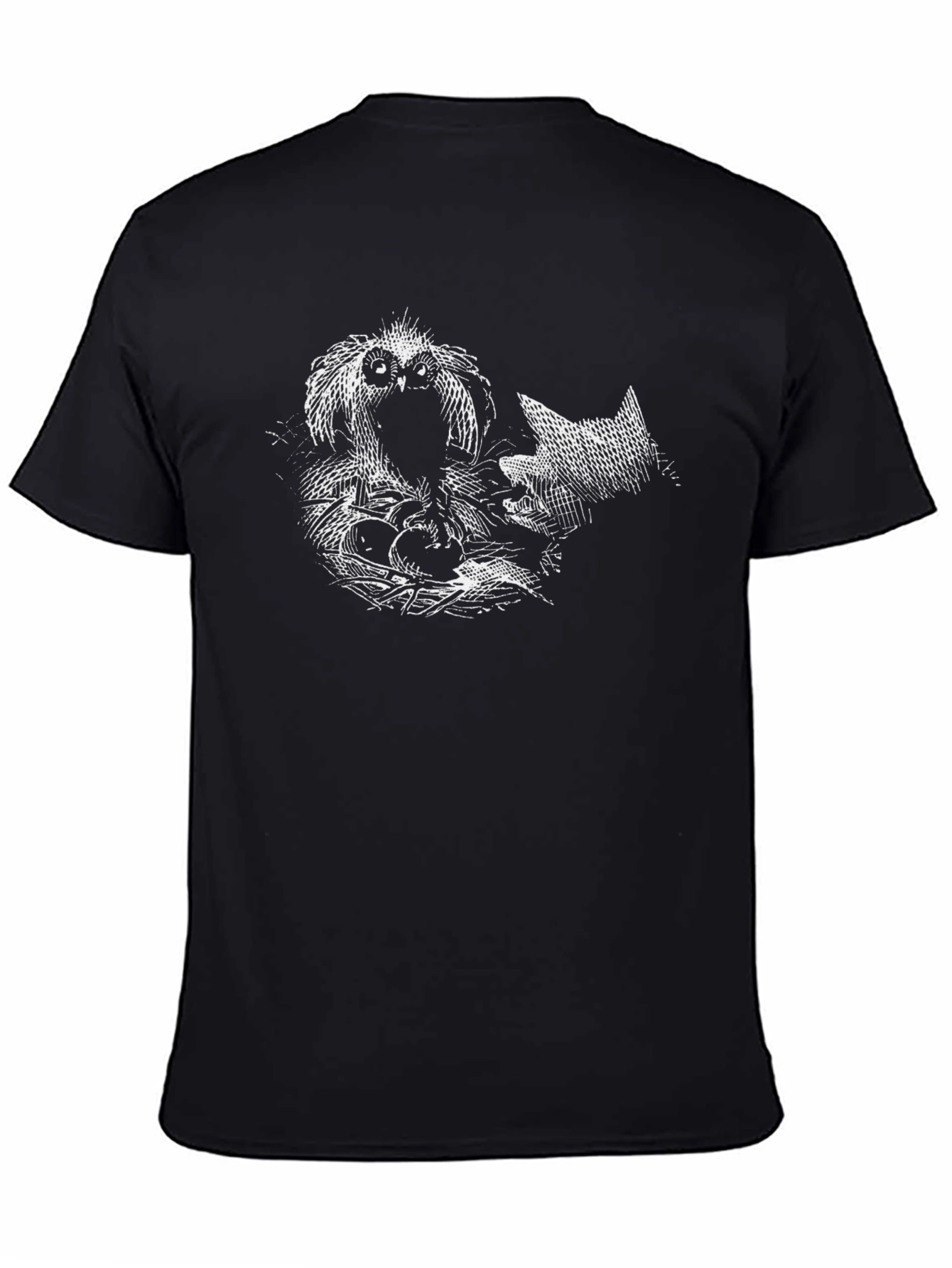Owl & Cat Graphic T-Shirt - Unisex Black Tee