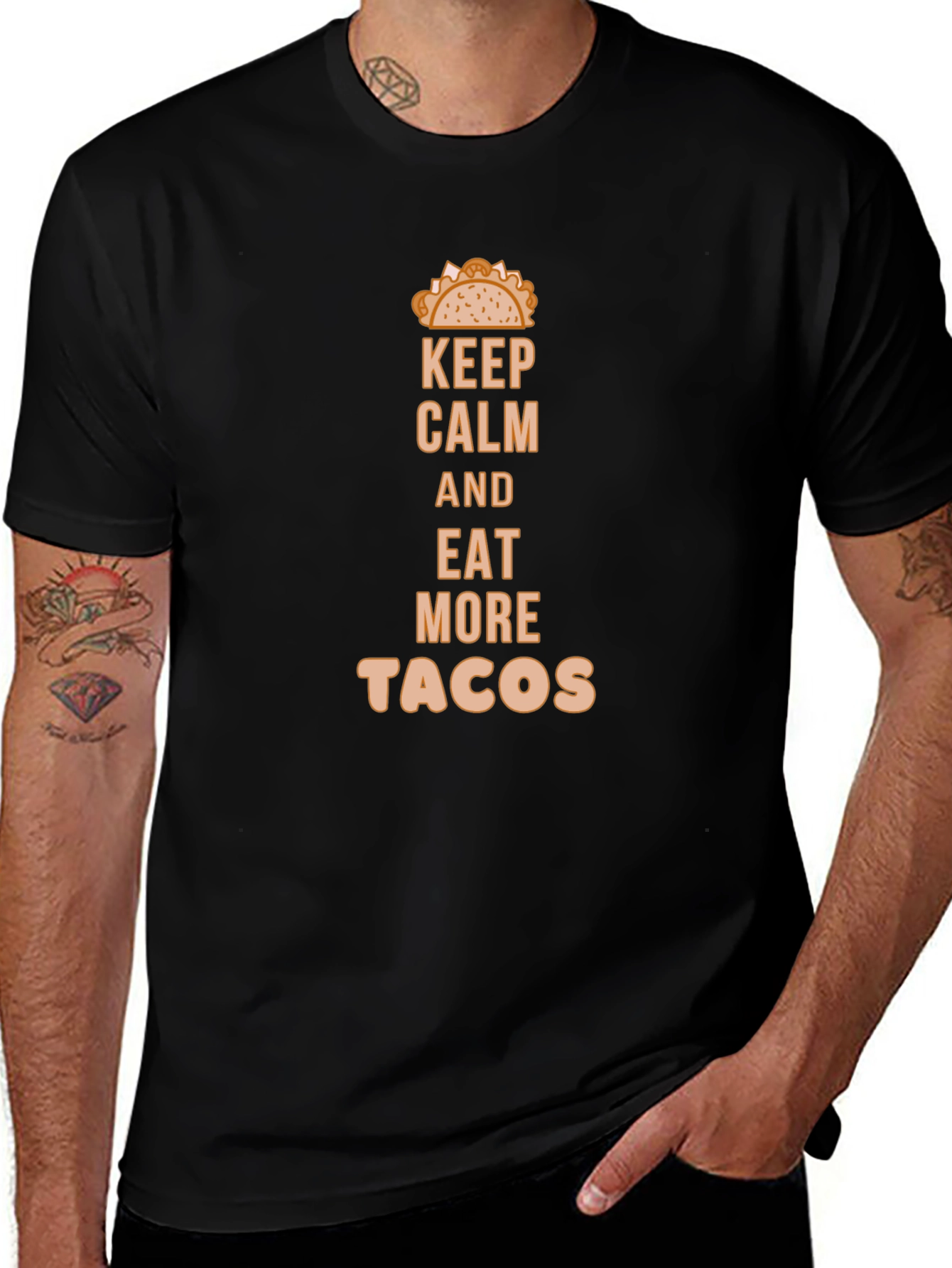 Keep Calm Eat Tacos Black Graphic Tee