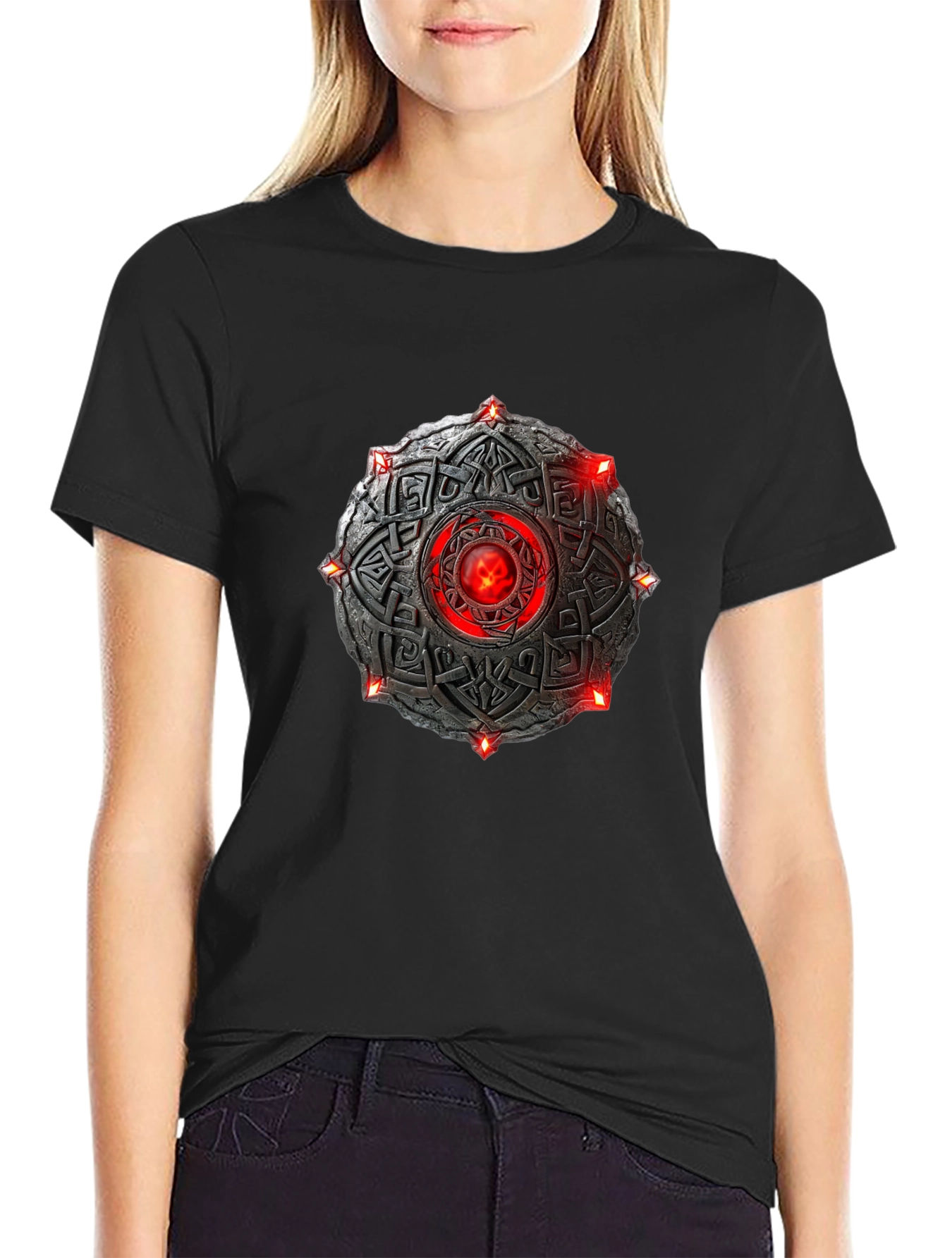 Celtic Shield T-Shirt - Red Stone Black Tee