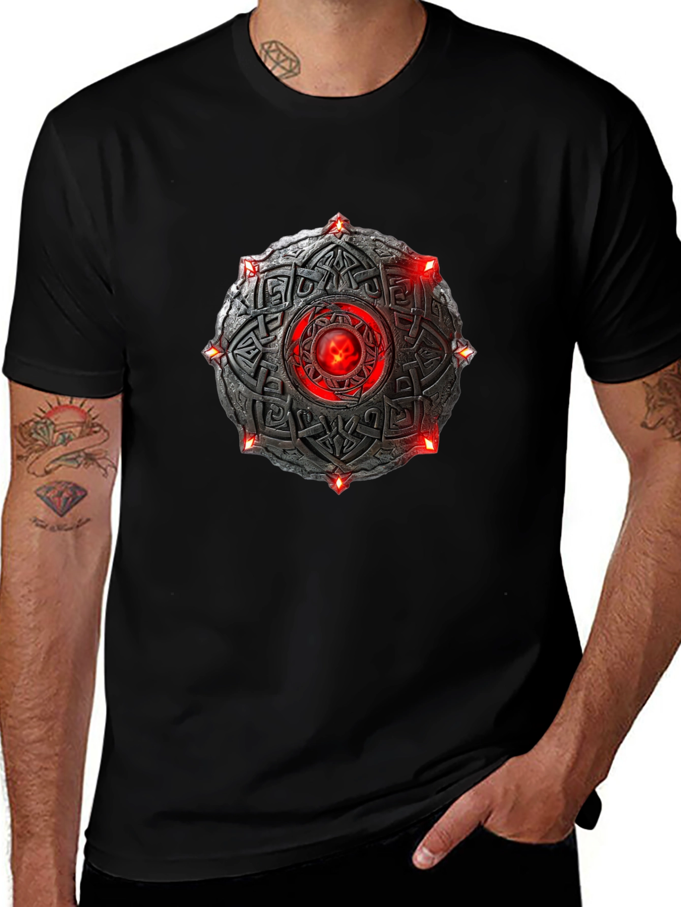 Celtic Shield T-Shirt - Red Stone Black Tee