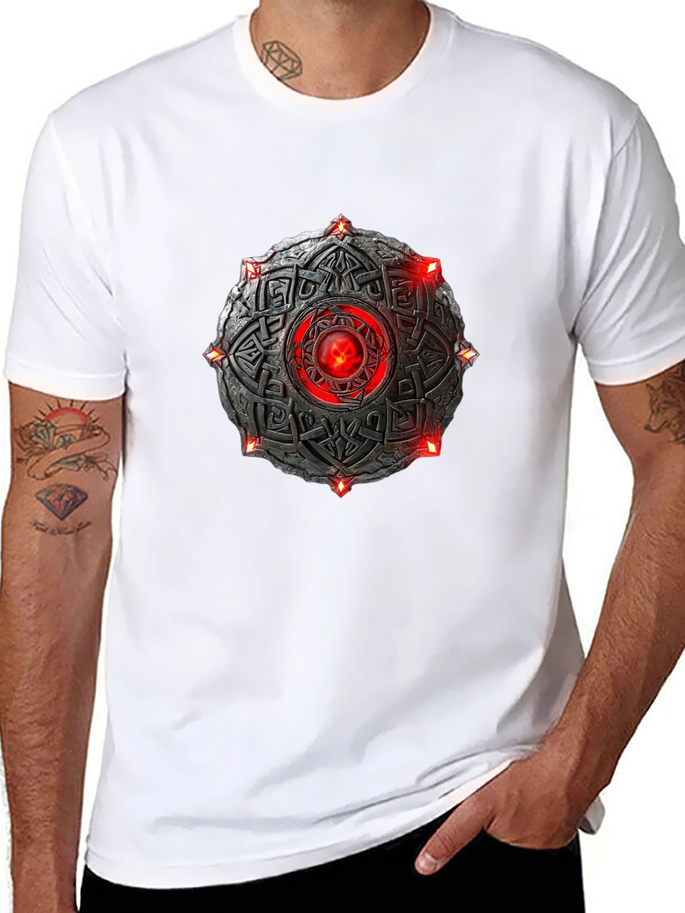 Celtic Shield T-Shirt - Red Stone Black Tee