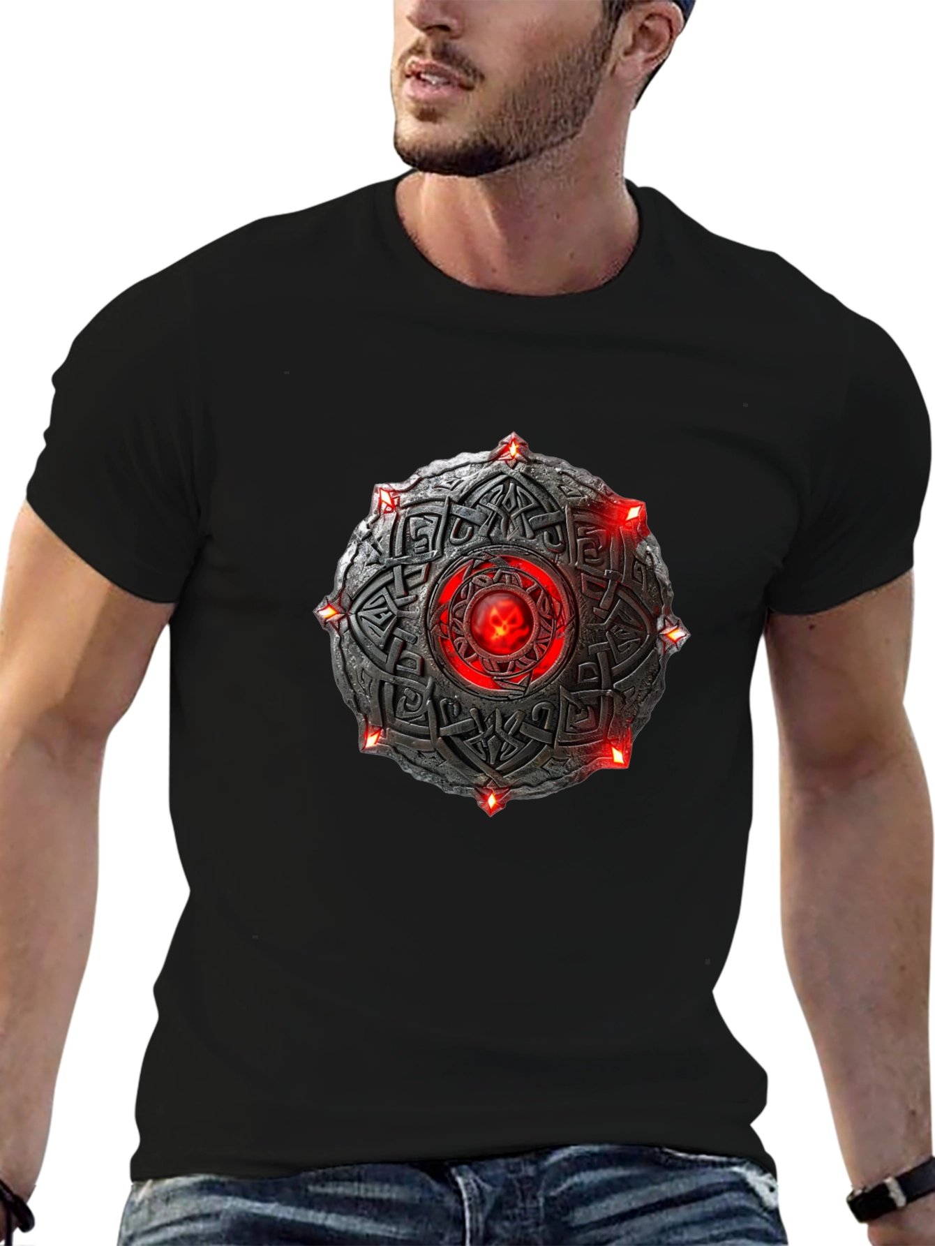 Celtic Shield T-Shirt - Red Stone Black Tee