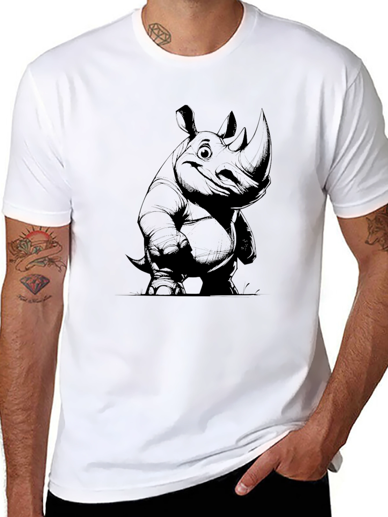 Cartoon Rhino Graphic Tee - Black