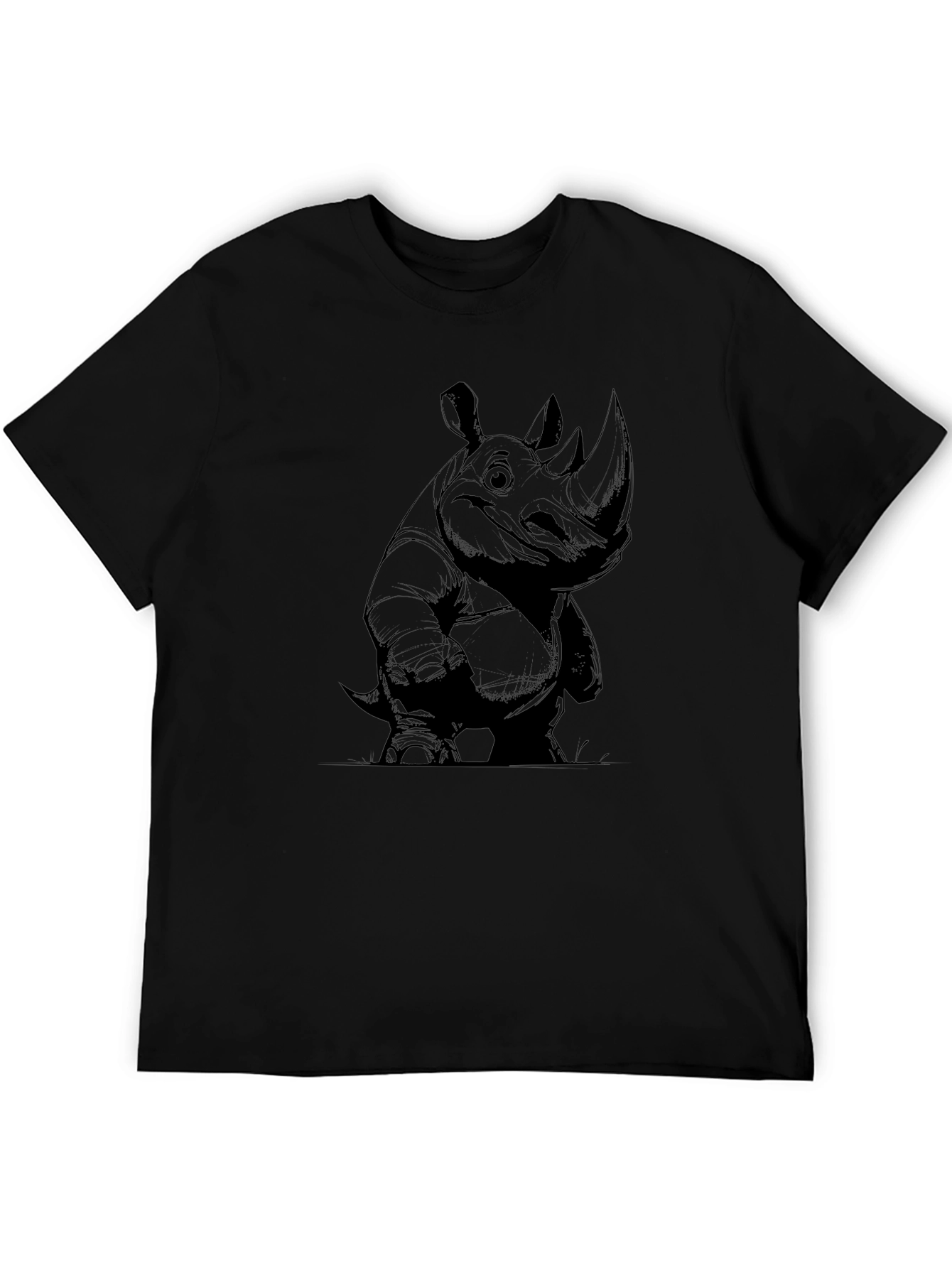 Cartoon Rhino Graphic Tee - Black