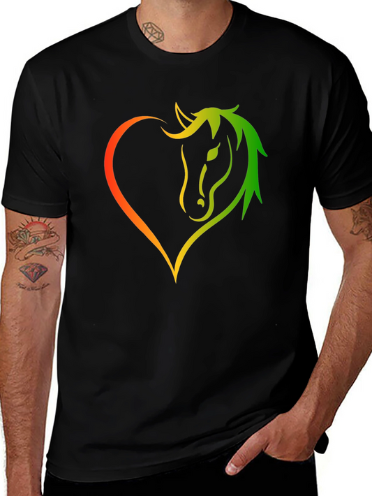 Heart Horse Graphic Tee - Black Cotton Blend Shirt