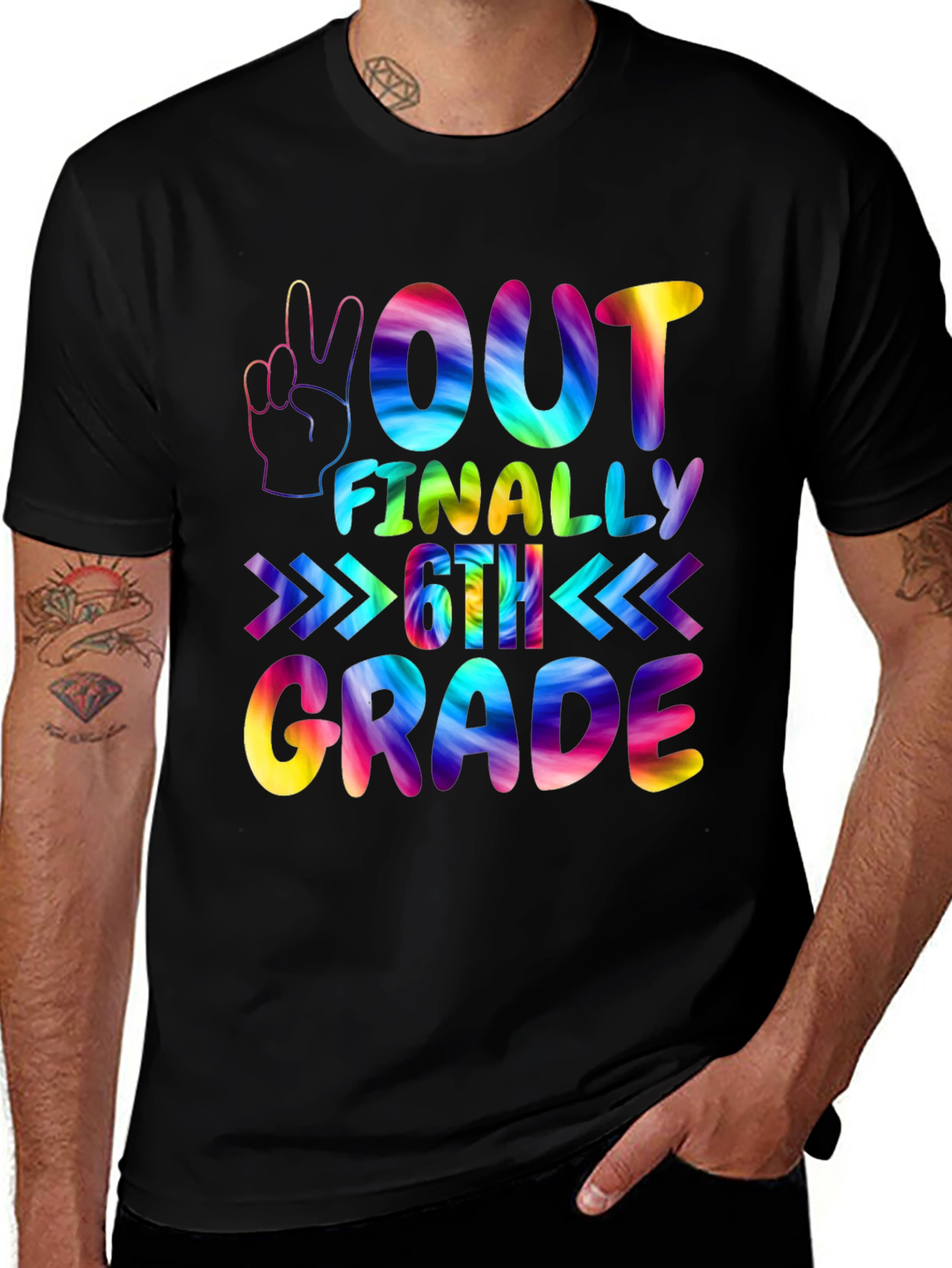 Out Finally 6th Grade Rainbow Tie-Dye T-Shirt