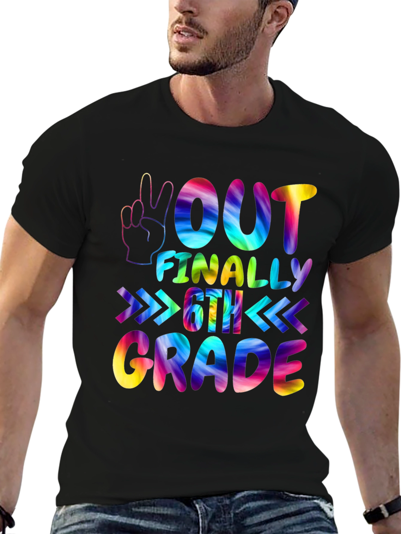 Out Finally 6th Grade Rainbow Tie-Dye T-Shirt