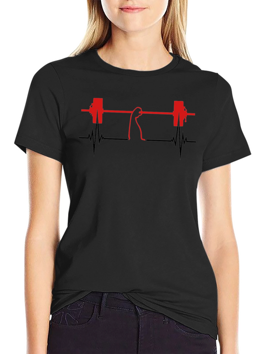 Weightlifting Heartbeat Graphic T-Shirt - Black