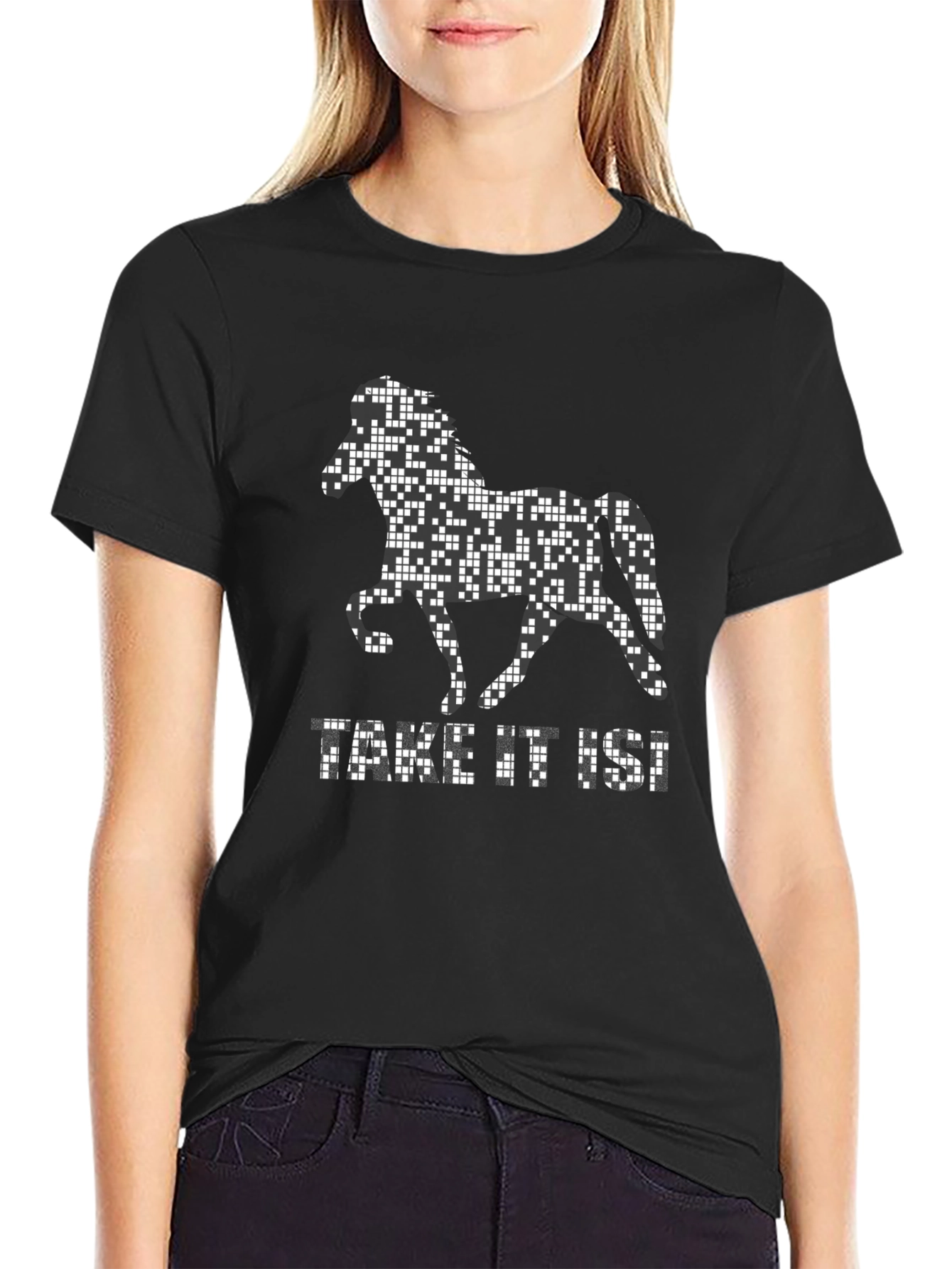 Pixelated Horse Graphic T-Shirt - Black