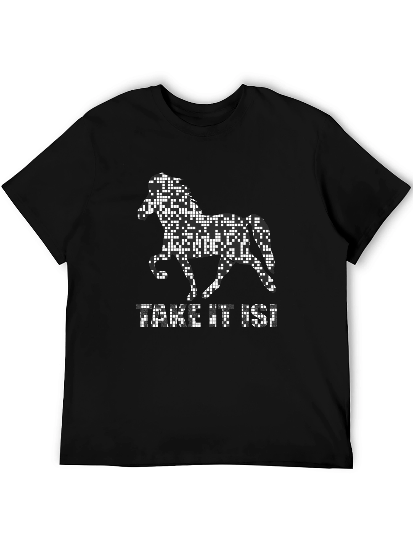 Pixelated Horse Graphic T-Shirt - Black