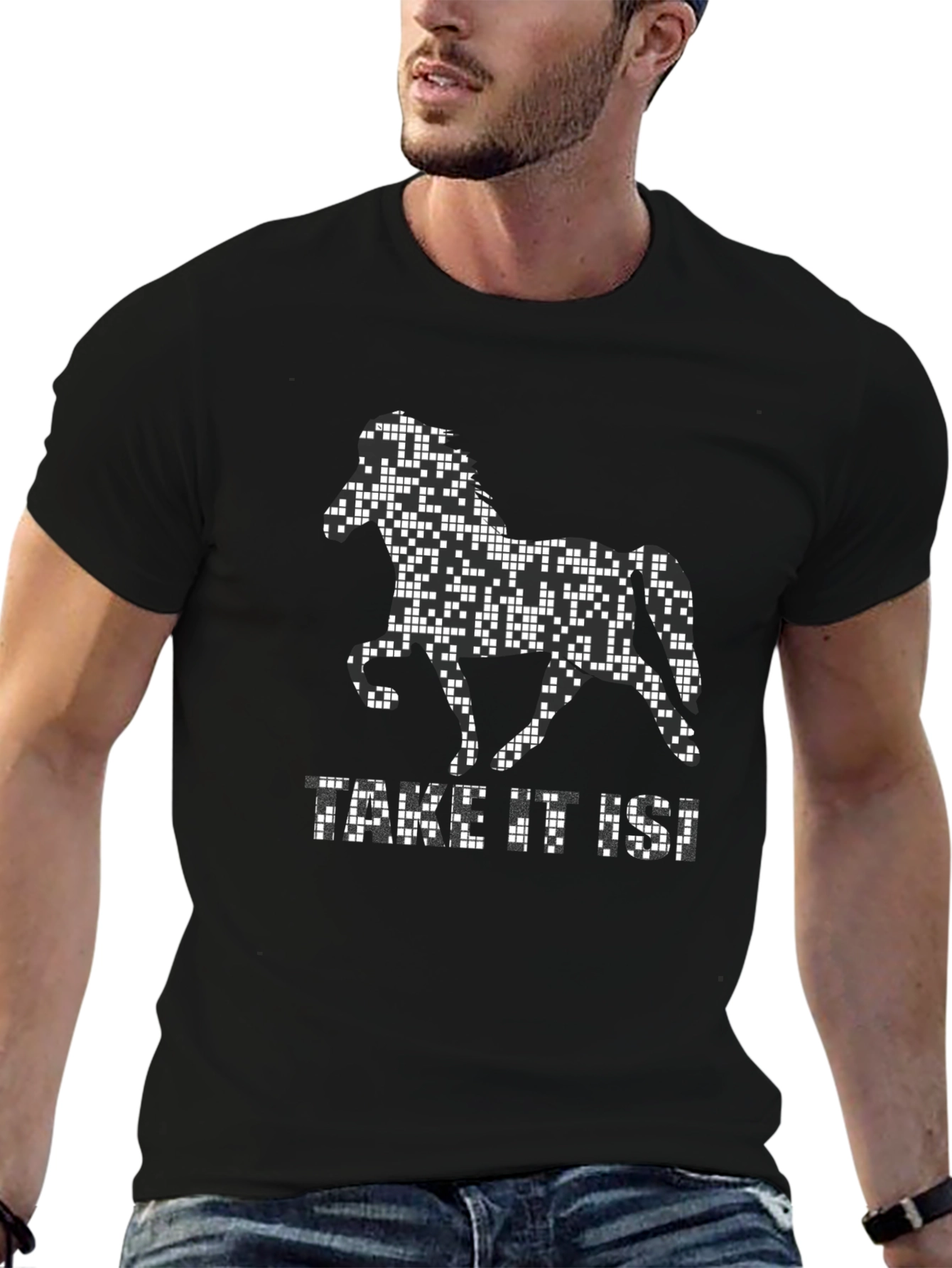 Pixelated Horse Graphic T-Shirt - Black