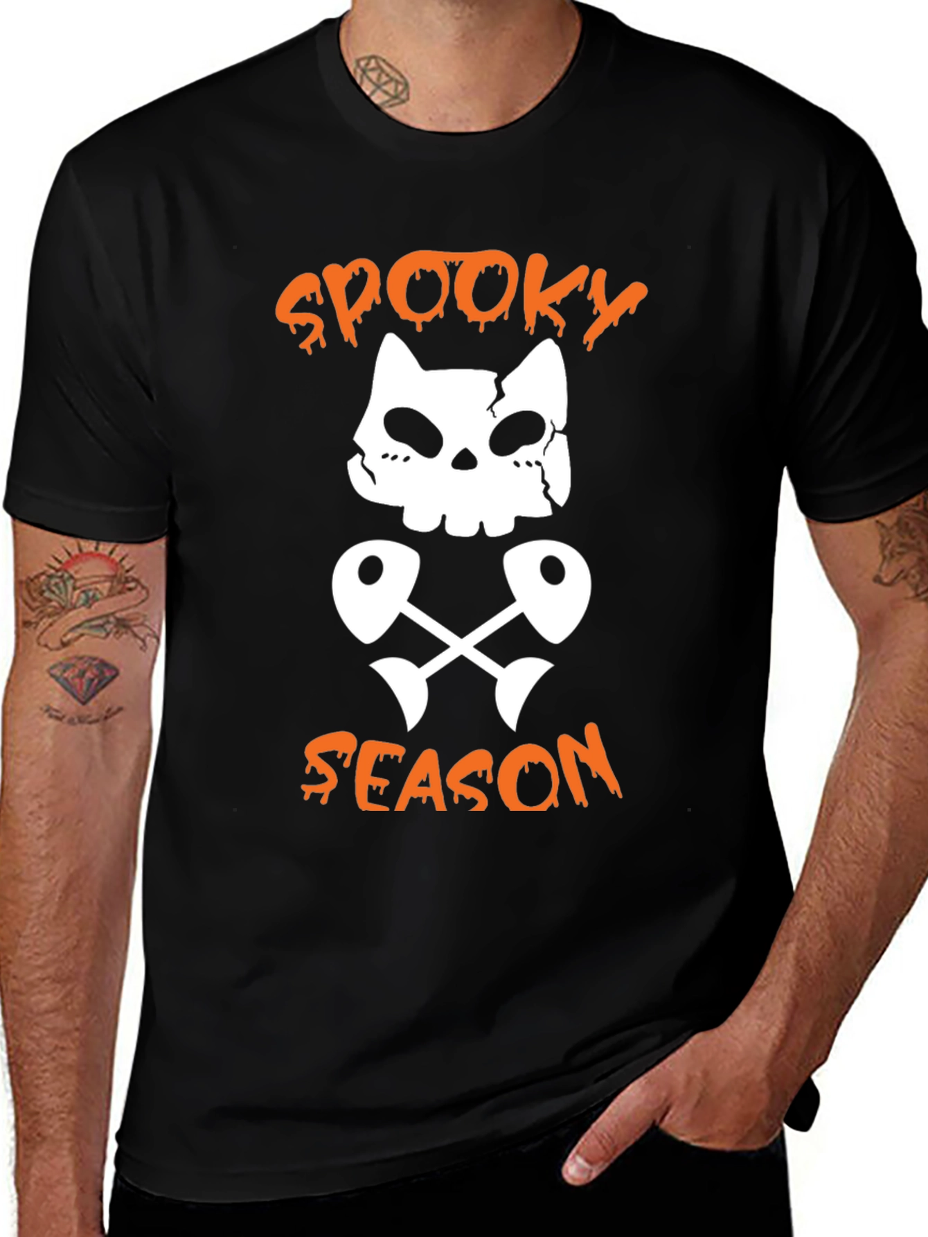 Spooky Season Cat Skeleton Graphic Tee