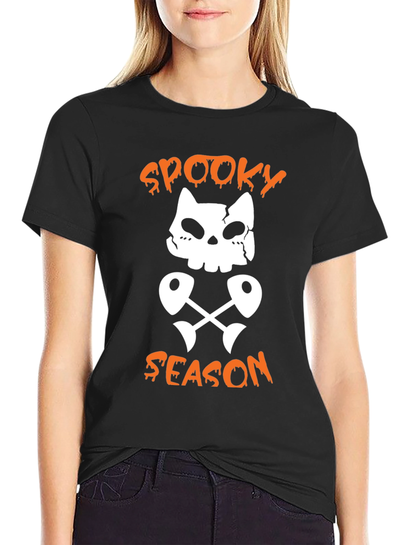 Spooky Season Cat Skeleton Graphic Tee