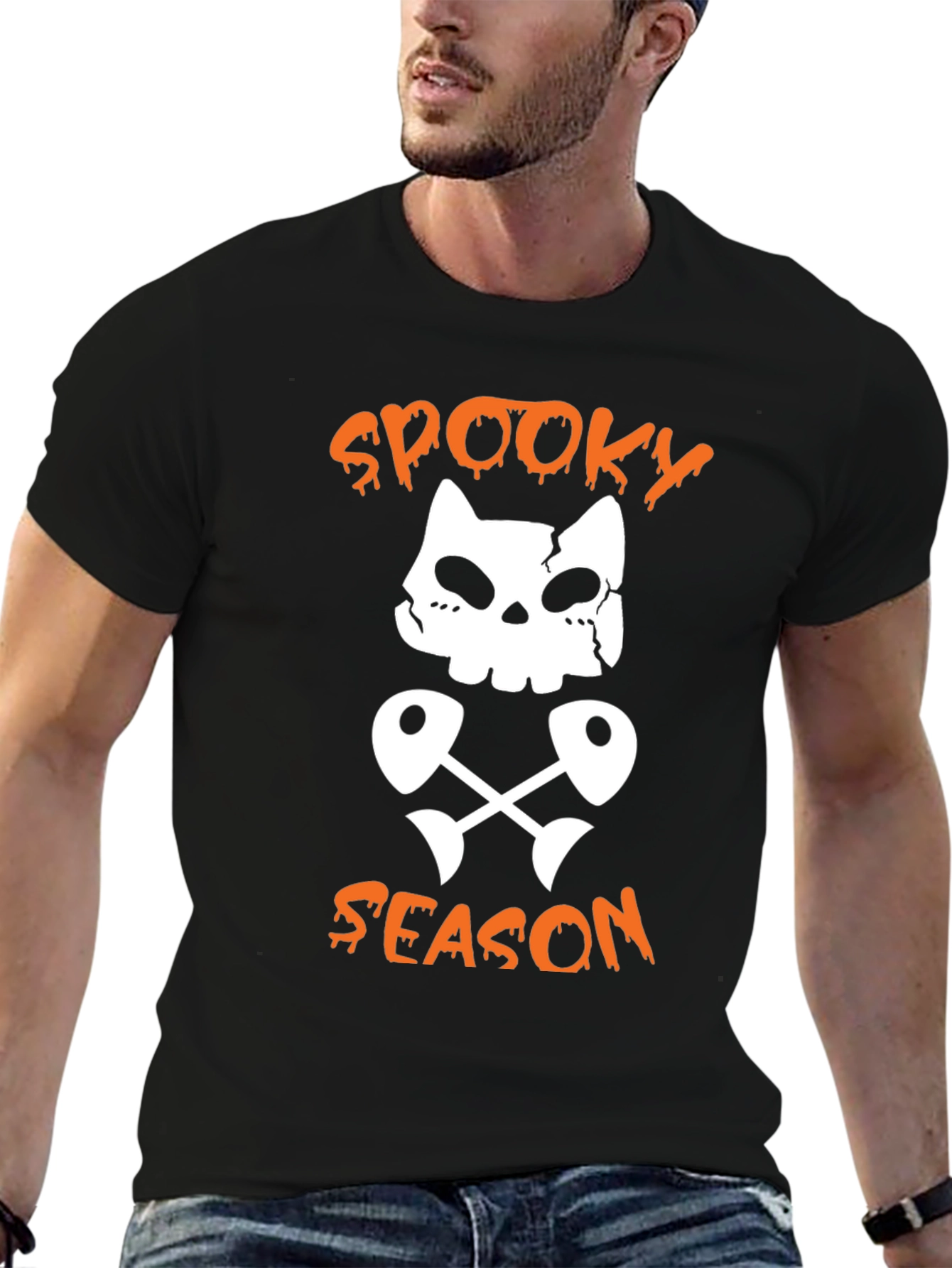 Spooky Season Cat Skeleton Graphic Tee