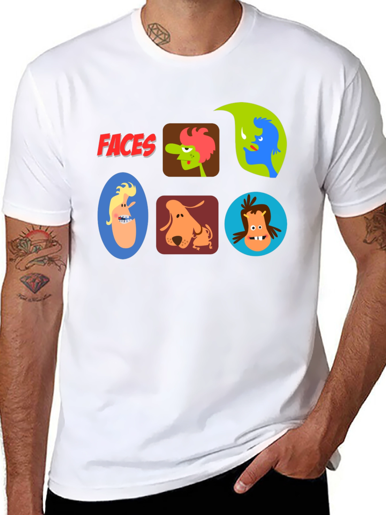 Faces Graphic T-Shirt - Fun Cartoon Character Design