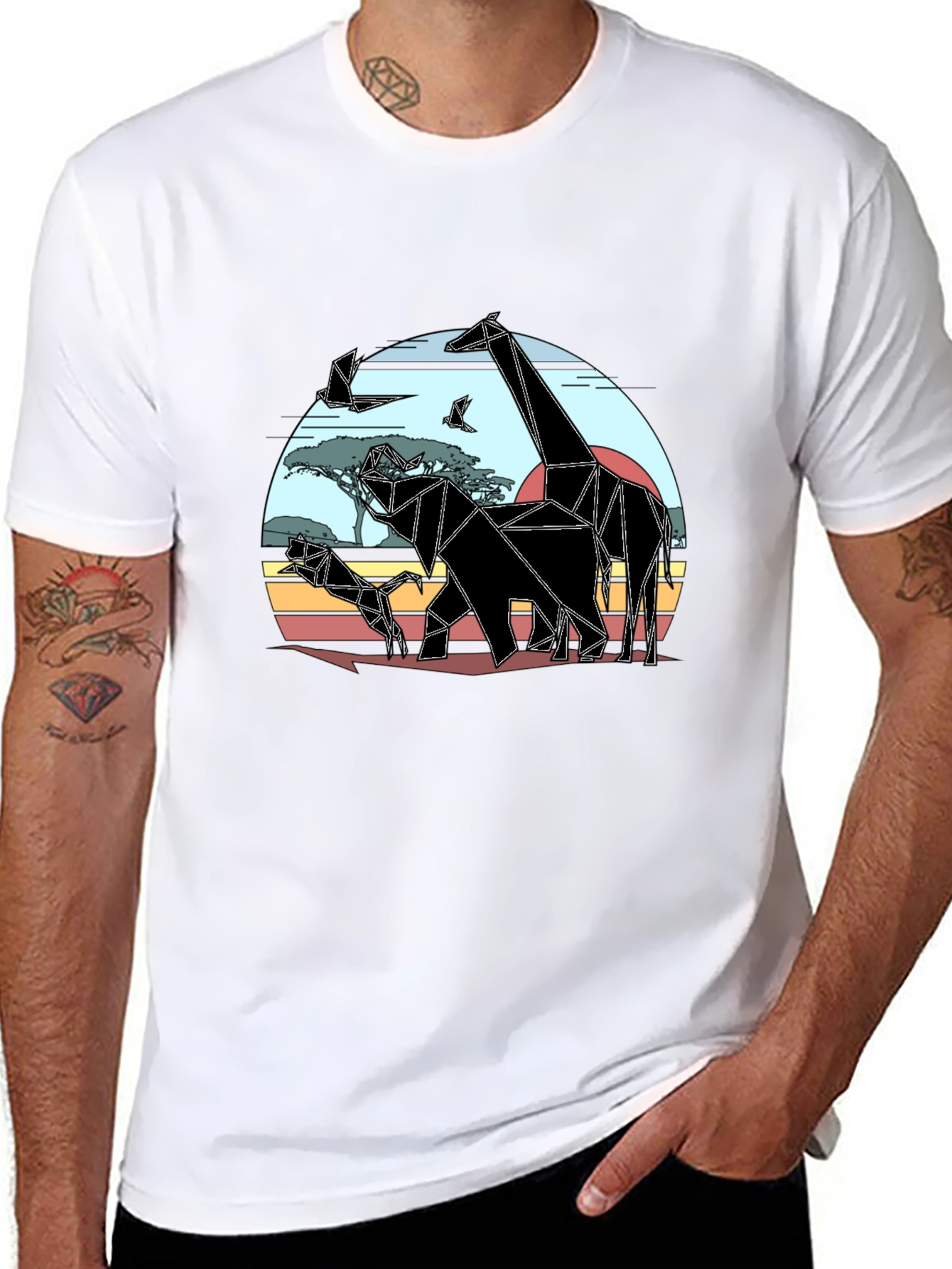 Geometric African Animals Mens T-Shirt