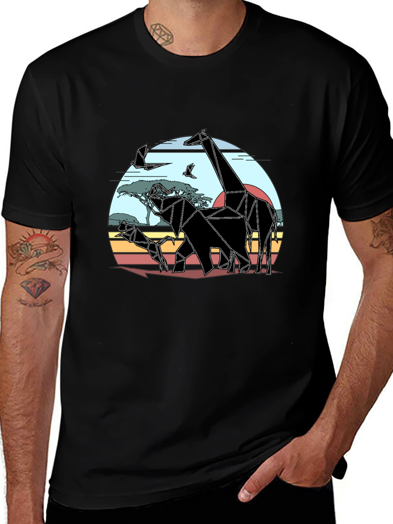 Geometric African Animals Mens T-Shirt