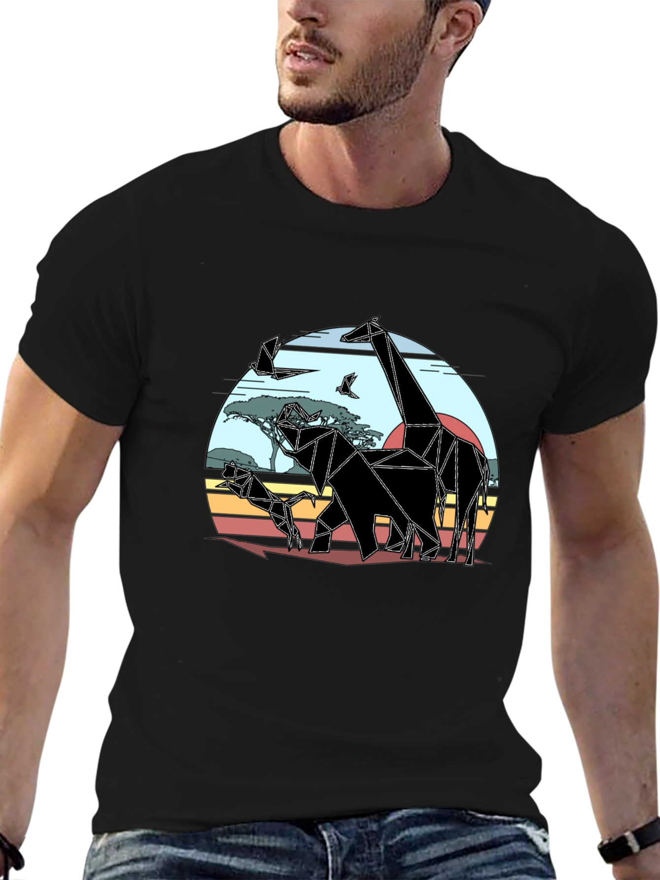 Geometric African Animals Mens T-Shirt