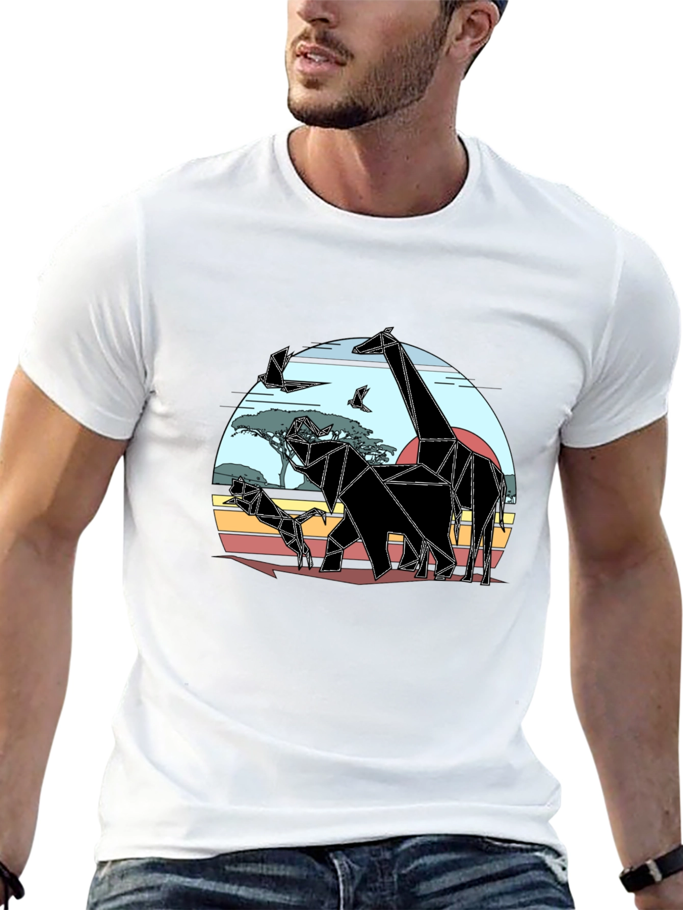 Geometric African Animals Mens T-Shirt