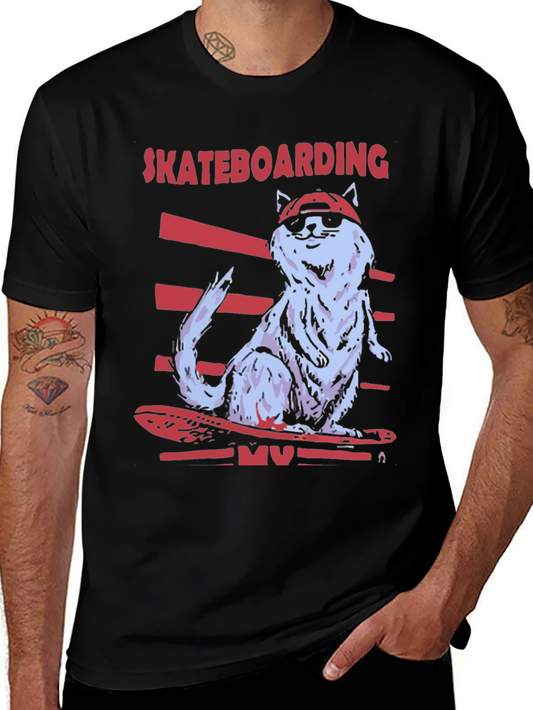 Skateboarding Cat T-Shirt - Cool Graphic Tee