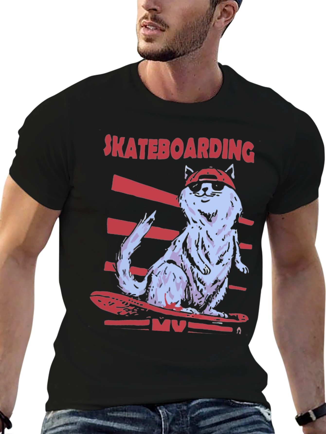 Skateboarding Cat T-Shirt - Cool Graphic Tee