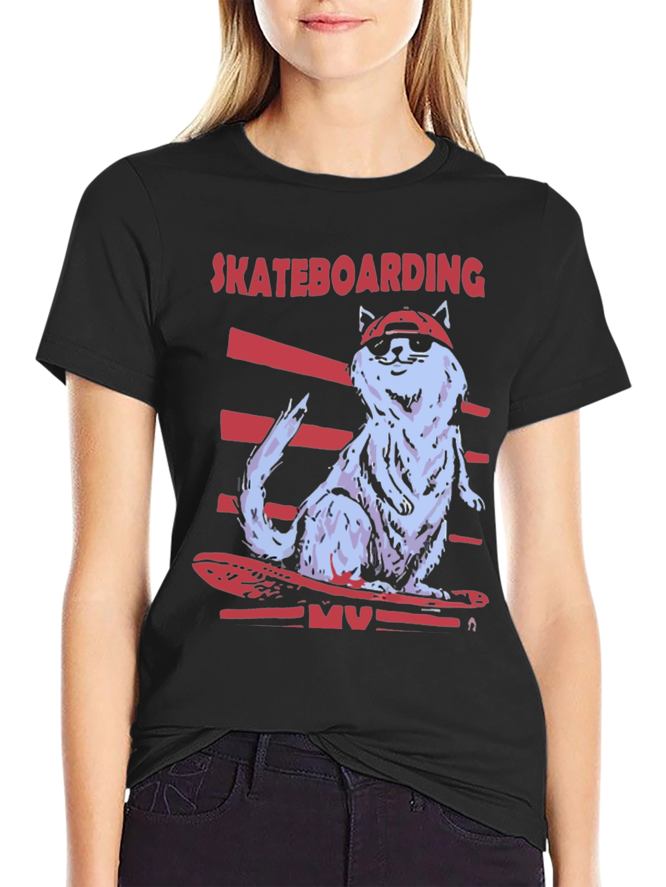 Skateboarding Cat T-Shirt - Cool Graphic Tee