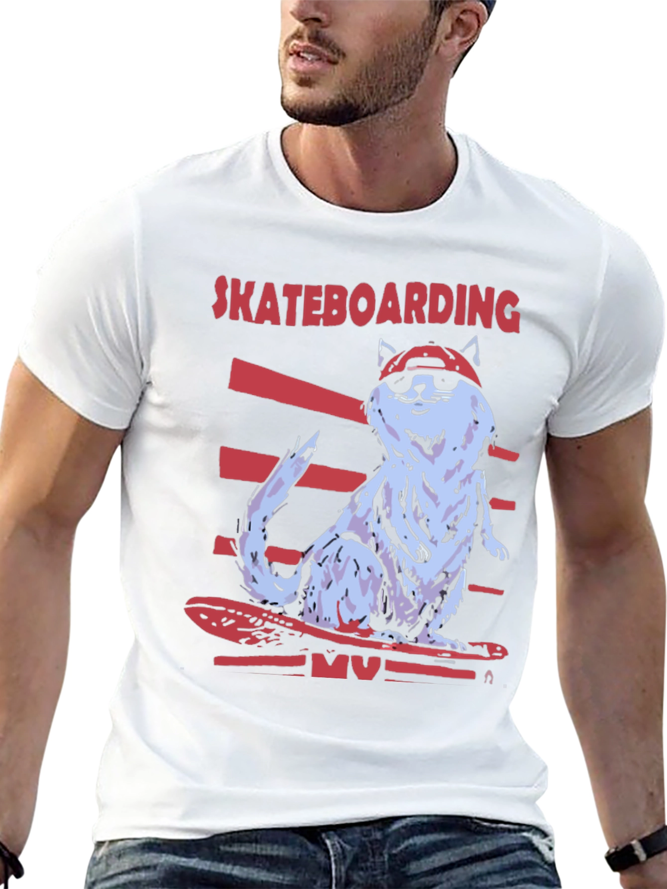 Skateboarding Cat T-Shirt - Cool Graphic Tee