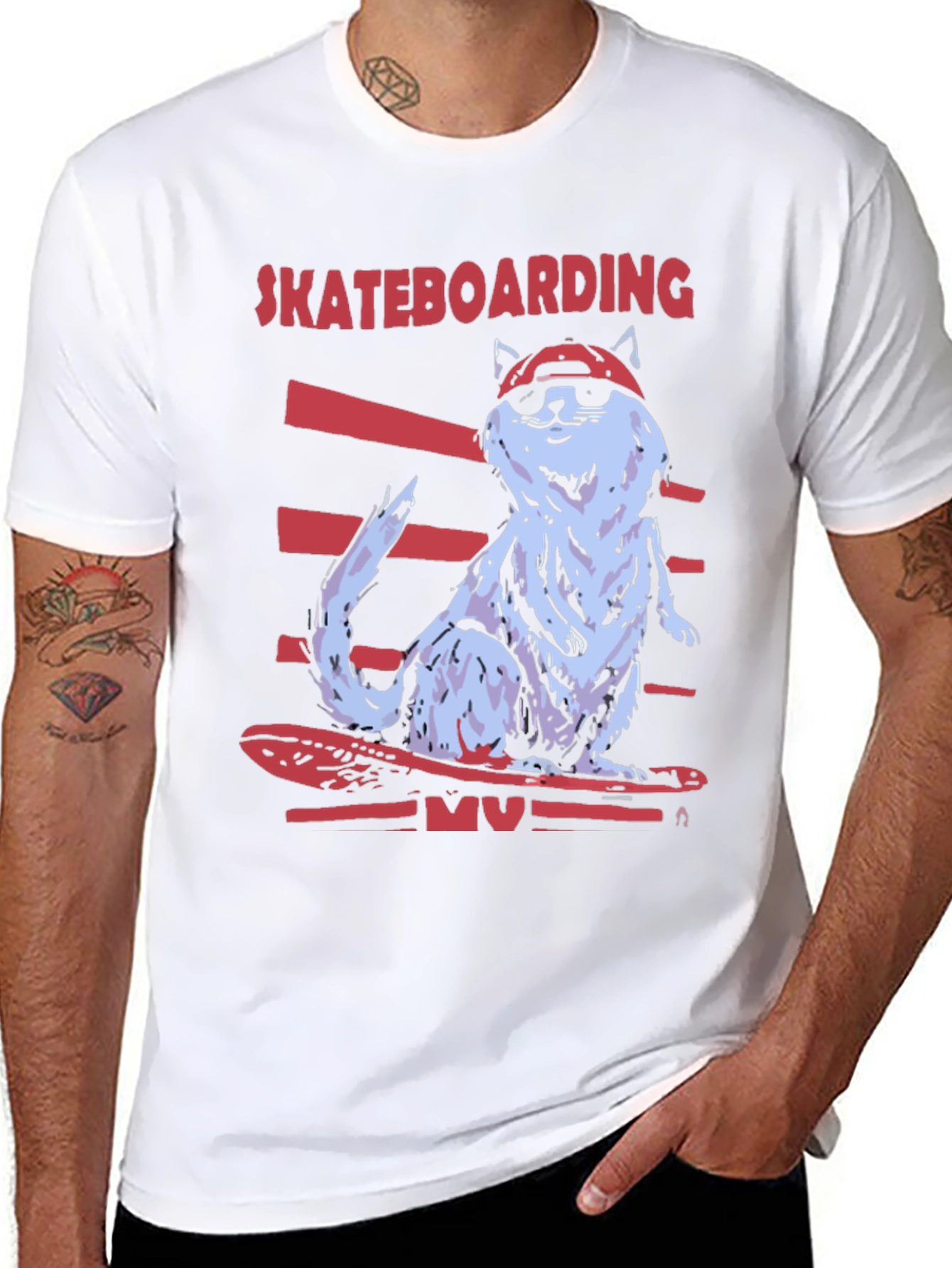 Skateboarding Cat T-Shirt - Cool Graphic Tee