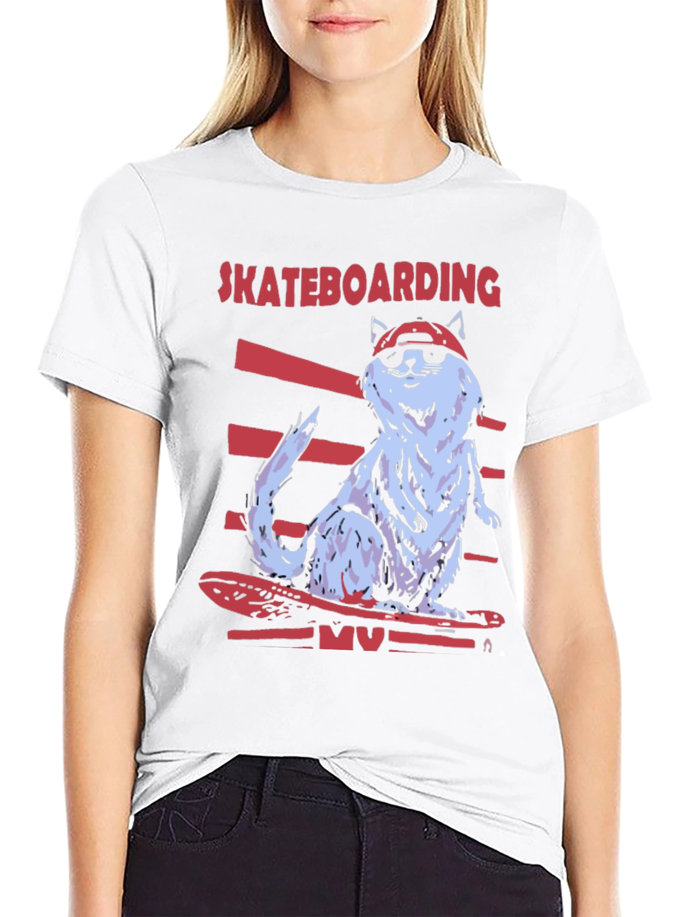Skateboarding Cat T-Shirt - Cool Graphic Tee