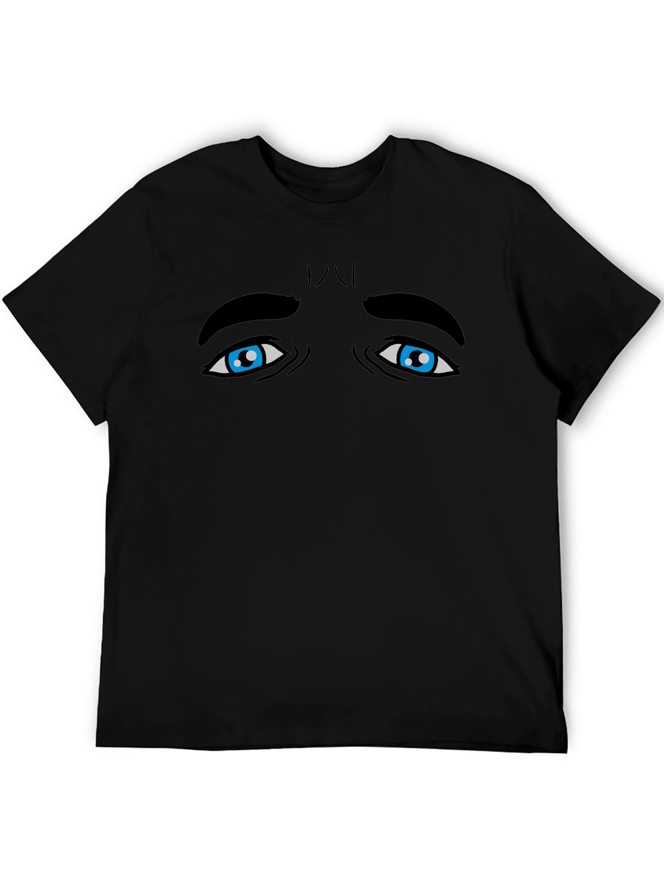 Expressive Blue Eyes Graphic Tee - Black Cotton