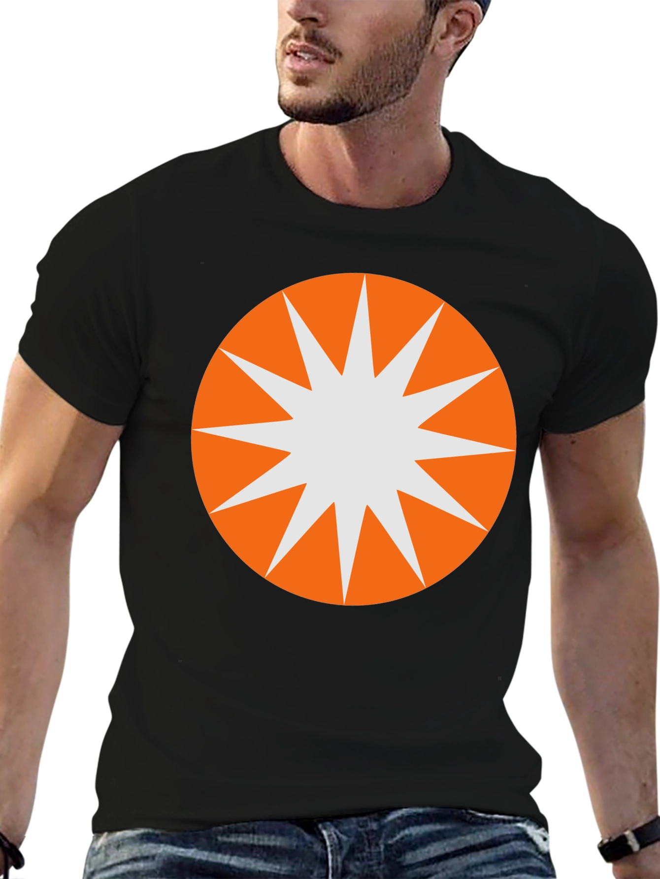 Starburst Graphic Tee - Black Cotton Blend Casual T-Shirt