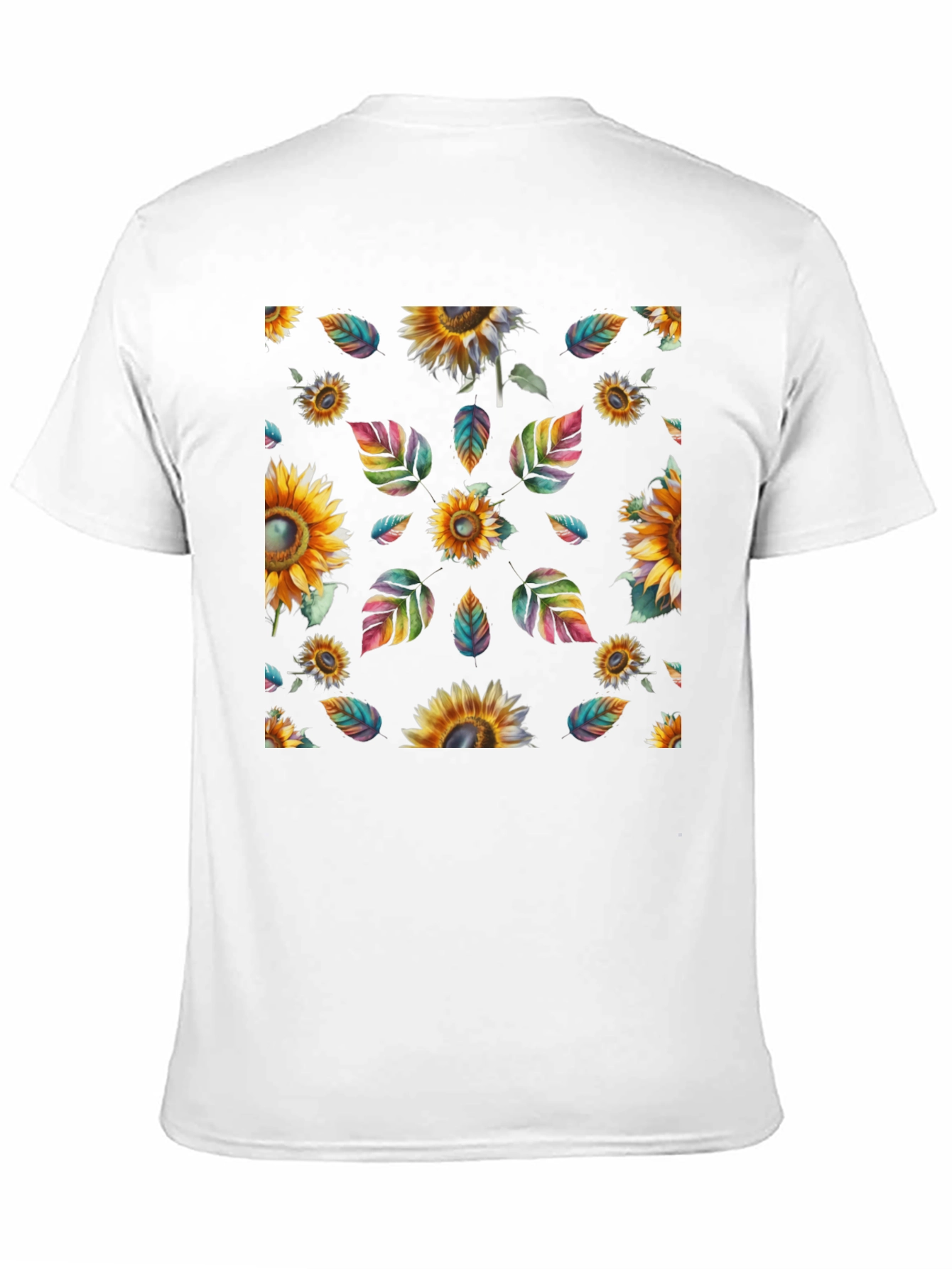 Sunflower & Leaves Print Black T-Shirt