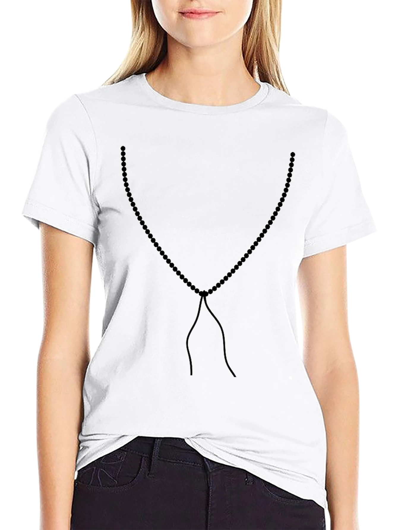 Mens Beaded Necklace Graphic Tee - Black