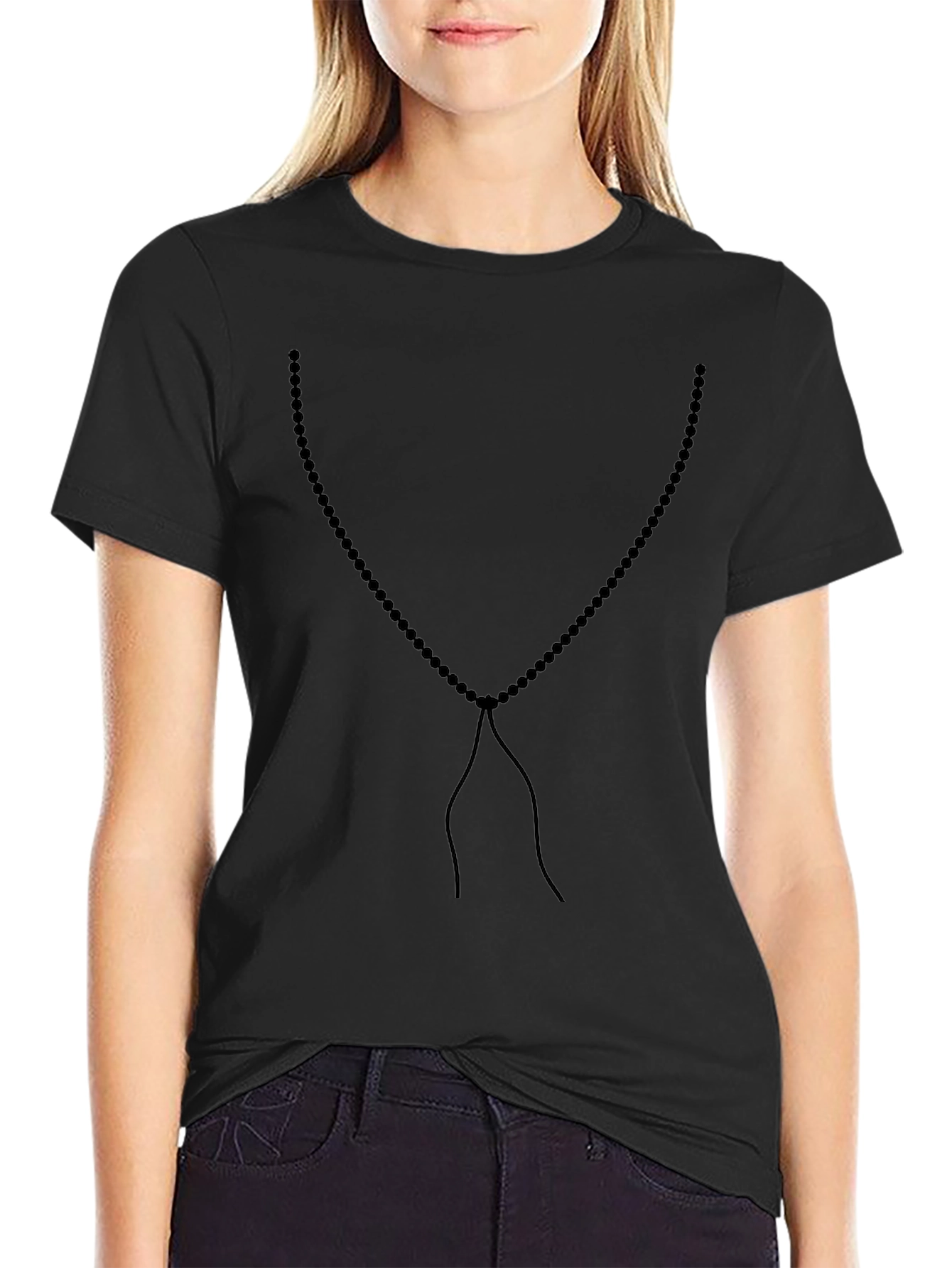 Mens Beaded Necklace Graphic Tee - Black