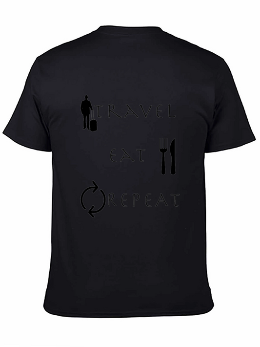 Travel Eat Repeat Graphic Tee - Black Cotton T-Shirt